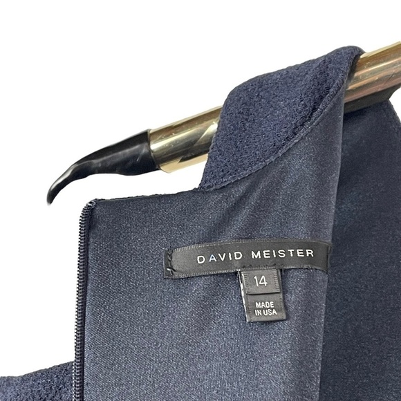 DAVID MEISTER BLUE COLD SHOULDER GATHERED HIP KNEE LENGTH 3/4 SLEEVE DRESS - Picture 10 of 12